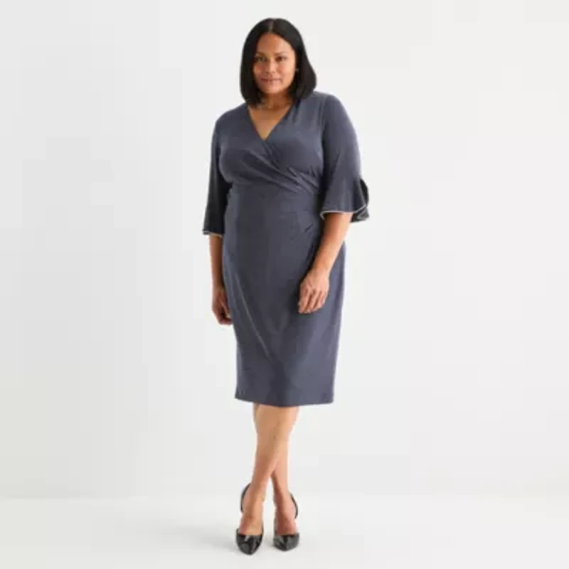 Brianna Milay Womens 3/4 Sleeve Sheath Dress Plus