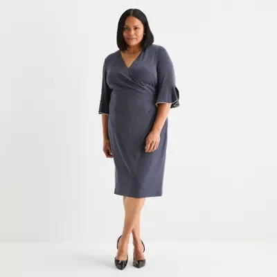 Brianna Milay Womens 3/4 Sleeve Sheath Dress Plus