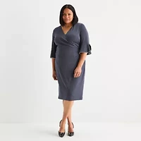 Brianna Milay Womens 3/4 Sleeve Sheath Dress Plus