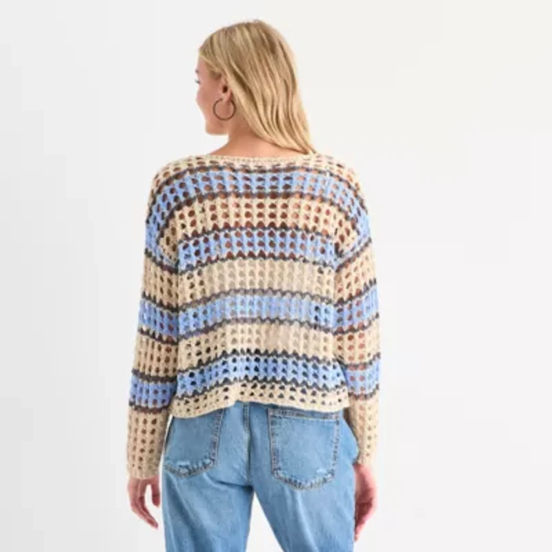 Arizona Juniors Womens Crew Neck Long Sleeve Striped Pullover Sweater