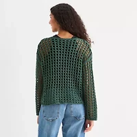 Arizona Juniors Womens Crew Neck Long Sleeve Striped Pullover Sweater