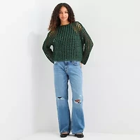 Arizona Juniors Womens Crew Neck Long Sleeve Striped Pullover Sweater