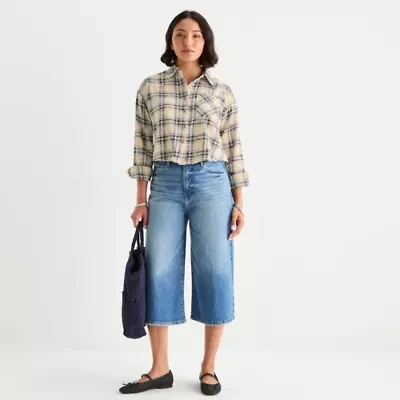 a.n.a Plaid Womens Long Sleeve Regular Fit Button-Down Shirt