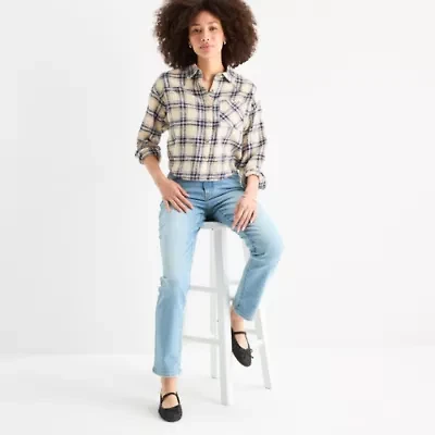 a.n.a Womens Easy-on + Easy-off Long Sleeve Regular Fit Button-Down Shirt