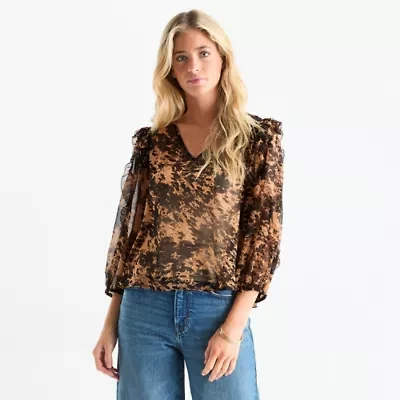a.n.a Womens V Neck Long Sleeve Blouse
