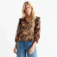 a.n.a Womens V Neck Long Sleeve Blouse