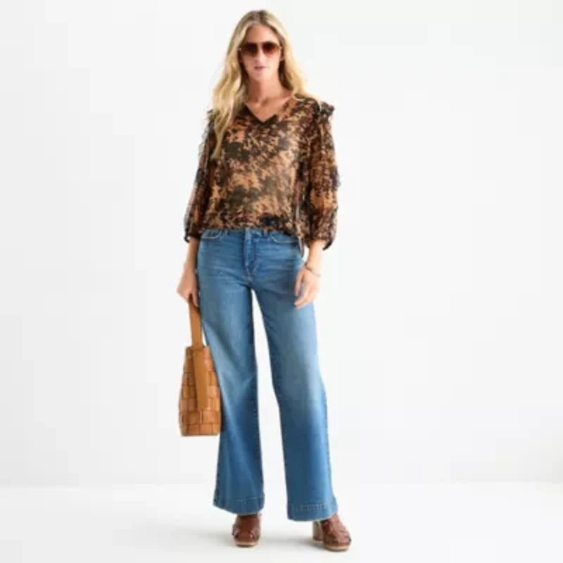 a.n.a Womens V Neck Long Sleeve Blouse