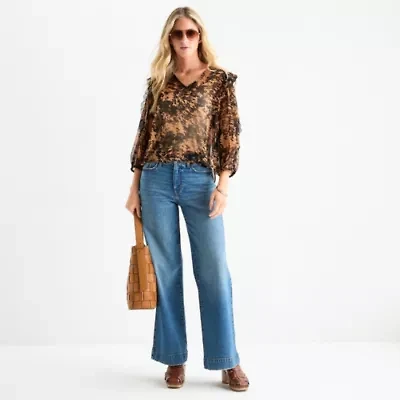a.n.a Womens V Neck Long Sleeve Blouse