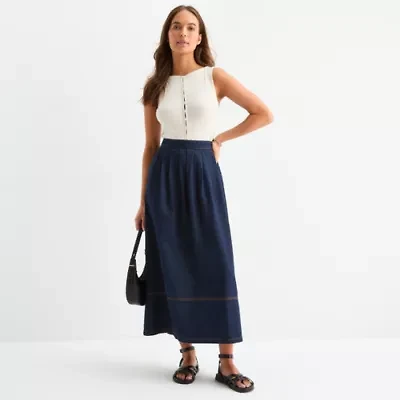 a.n.a Womens Mid Rise Long Denim Skirt