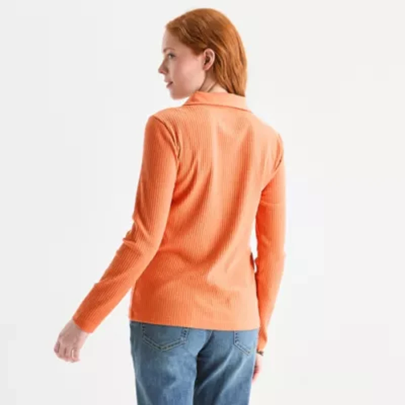 St. John's Bay Womens Long Sleeve Polo Shirt