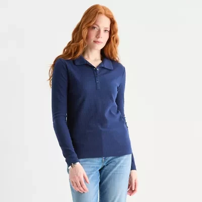 St. John's Bay Womens Long Sleeve Polo Shirt
