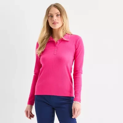 St. John's Bay Womens Long Sleeve Polo Shirt