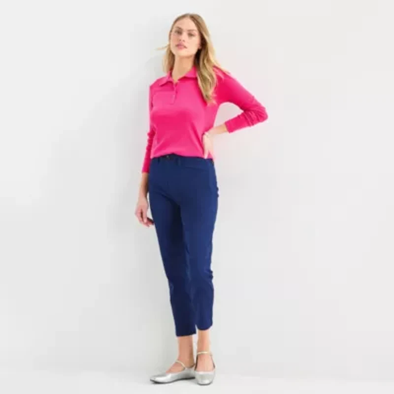 St. John's Bay Womens Long Sleeve Polo Shirt