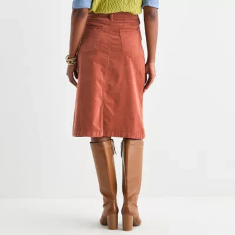 St. John's Bay Womens Midi A-Line Corduroy Skirt