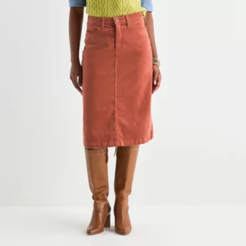 St. John's Bay Womens Midi A-Line Corduroy Skirt