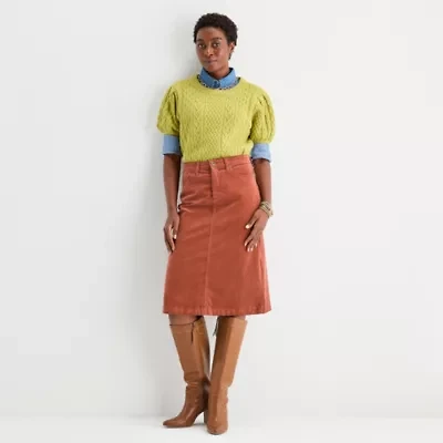 St. John's Bay Womens Midi A-Line Corduroy Skirt