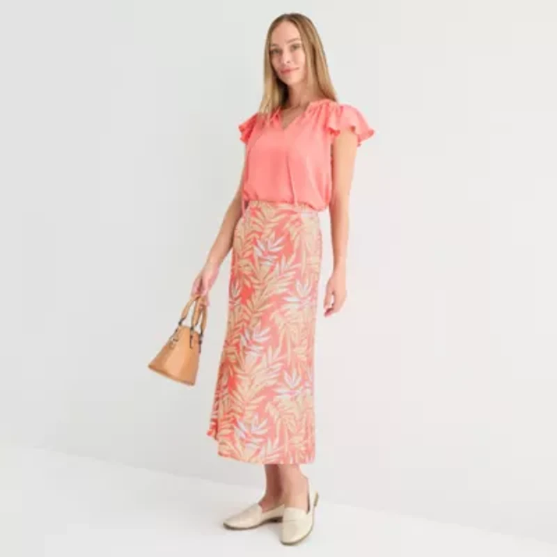Liz Claiborne Womens Mid Rise Midi A-Line Skirt
