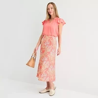 Liz Claiborne Womens Mid Rise Midi A-Line Skirt