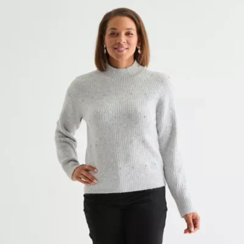 Liz Claiborne Womens Crew Neck Long Sleeve Pullover Sweater