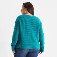 St. John's Bay Plus Womens Crew Neck Long Sleeve Pullover Sweater