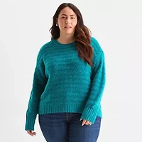 St. John's Bay Plus Womens Crew Neck Long Sleeve Pullover Sweater