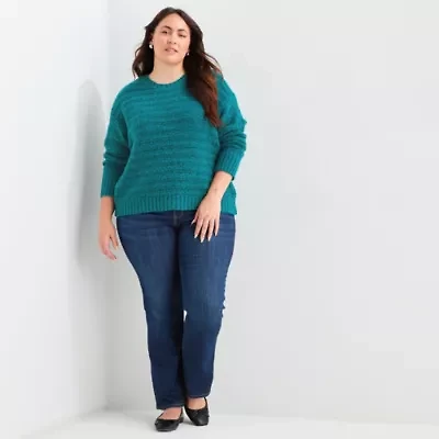 St. John's Bay Plus Womens Crew Neck Long Sleeve Pullover Sweater