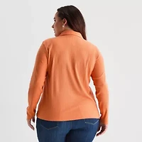 St. John's Bay Womens Plus Long Sleeve Rib Polo Shirt