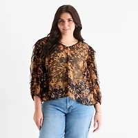 a.n.a Ruffle Womens V Neck Long Sleeve Plus Blouse