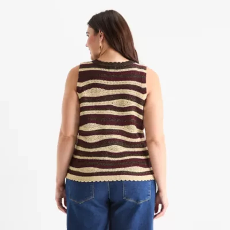 a.n.a Womens Crew Neck Plus Striped Sweater Vest