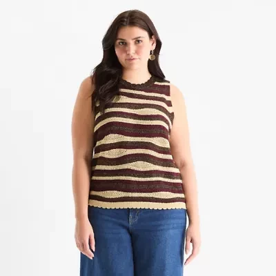 a.n.a Womens Crew Neck Plus Striped Sweater Vest