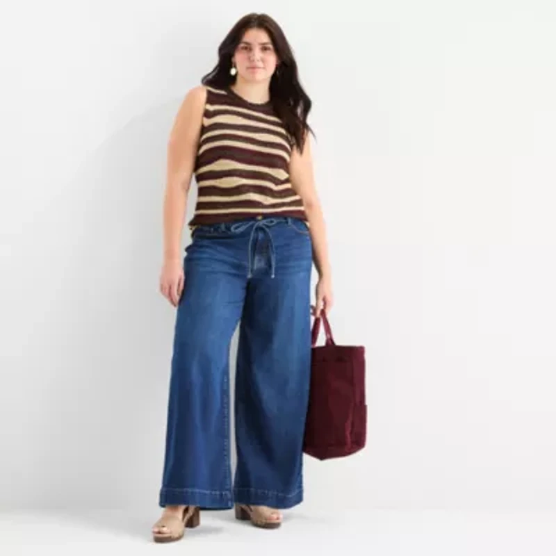 a.n.a Womens Crew Neck Striped Sweater Vest Plus