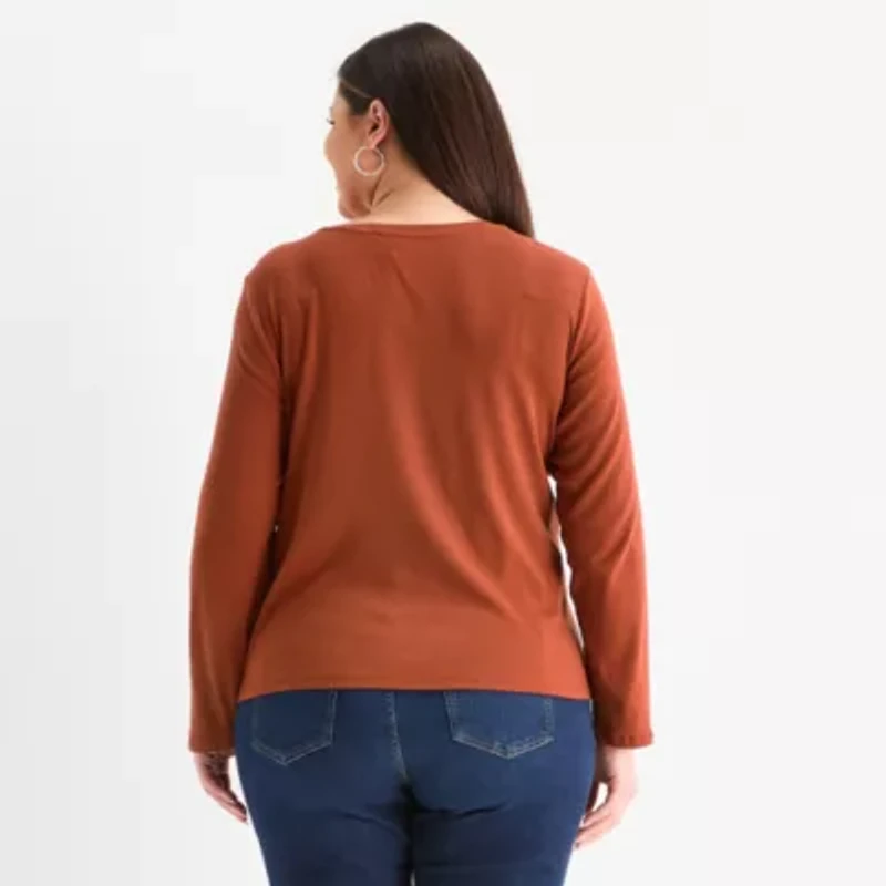 Liz Claiborne Womens Plus V Neck Long Sleeve T-Shirt