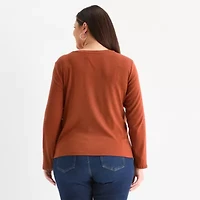 Liz Claiborne Womens Plus V Neck Long Sleeve T-Shirt