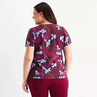 Liz Claiborne Plus Womens Crew Neck Short Sleeve Floral Pullover Sweater