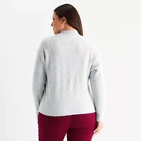 Liz Claiborne Plus Womens Crew Neck Long Sleeve Pullover Sweater