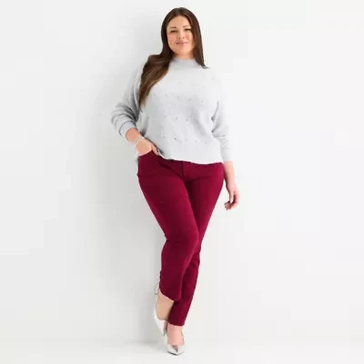 Liz Claiborne Plus Womens Crew Neck Long Sleeve Pullover Sweater