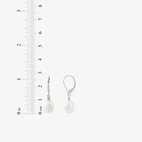 Womens Diamond Accent Natural White Cultured Freshwater Pearl 10K White Gold Drop Earrings