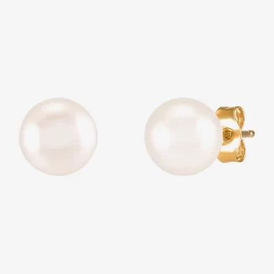 White Cultured Freshwater Pearl 10K Gold 6mm Ball Stud Earrings