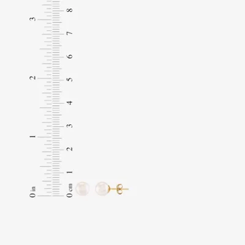 White Cultured Freshwater Pearl 10K Gold 6mm Ball Stud Earrings