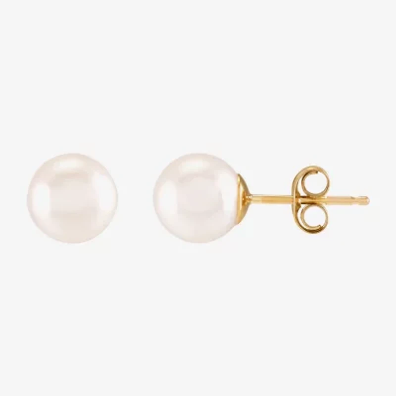 White Cultured Freshwater Pearl 10K Gold 6mm Ball Stud Earrings