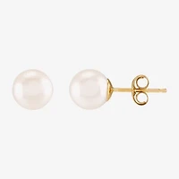 White Cultured Freshwater Pearl 10K Gold 6mm Ball Stud Earrings