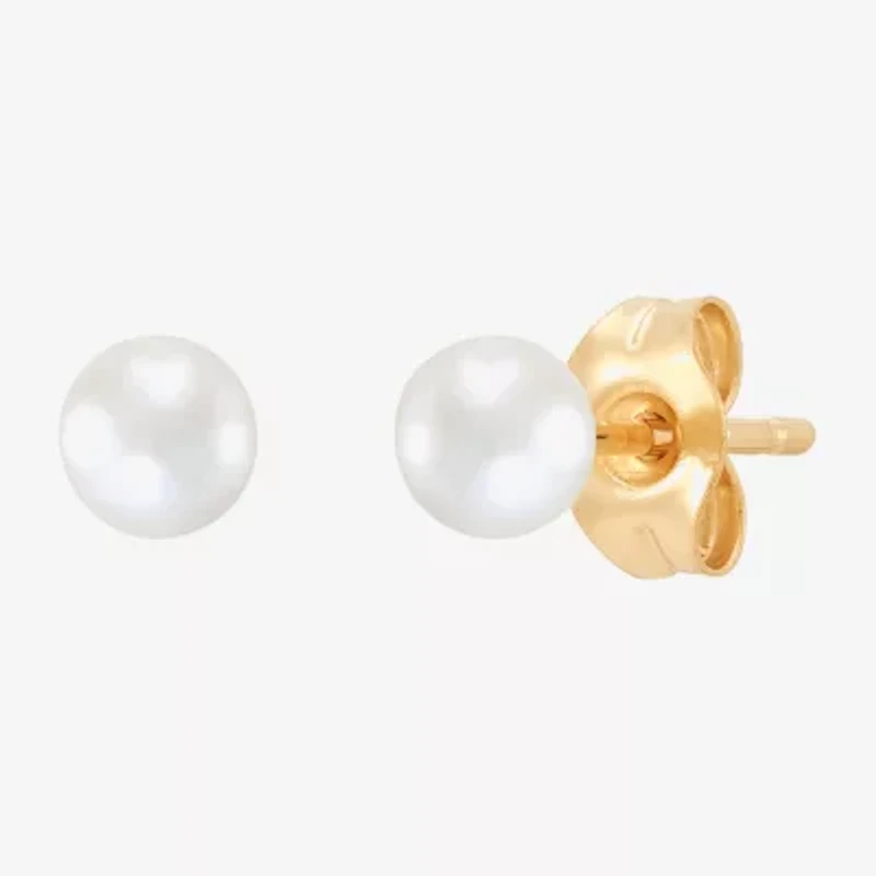 White Cultured Freshwater Pearl 14K Gold 3mm Ball Stud Earrings
