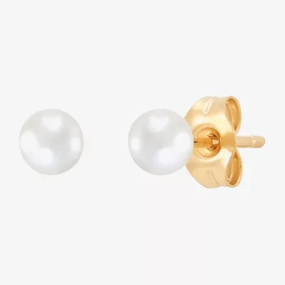 White Cultured Freshwater Pearl 14K Gold 3mm Ball Stud Earrings