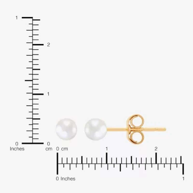 White Cultured Freshwater Pearl 14K Gold 3mm Ball Stud Earrings