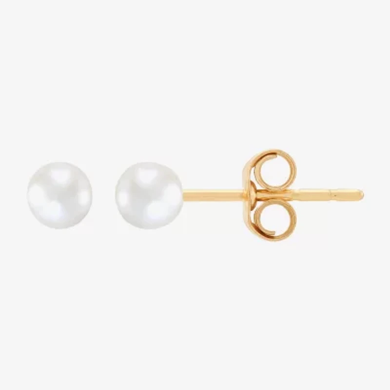 White Cultured Freshwater Pearl 14K Gold 3mm Ball Stud Earrings