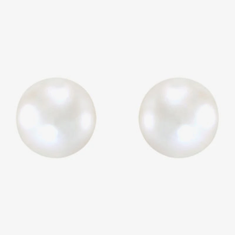 White Cultured Freshwater Pearl 14K Gold 6.5mm Ball Stud Earrings
