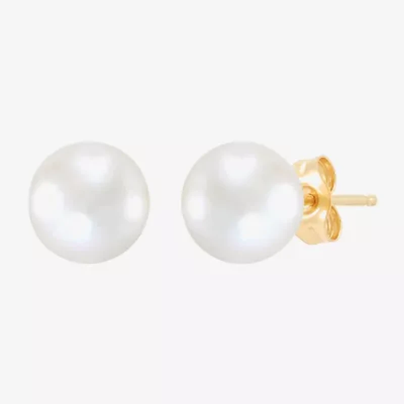 White Cultured Freshwater Pearl 14K Gold 6.5mm Ball Stud Earrings