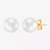 White Cultured Freshwater Pearl 14K Gold 6.5mm Ball Stud Earrings