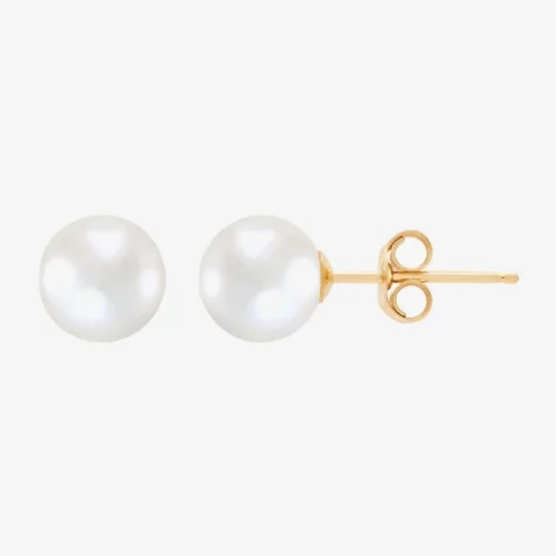 White Cultured Freshwater Pearl 14K Gold 6.5mm Ball Stud Earrings