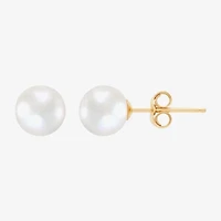 White Cultured Freshwater Pearl 14K Gold 6.5mm Ball Stud Earrings